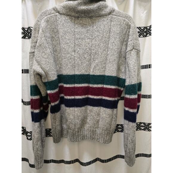 Vintage Eddie Bauer gray green blue red striped thick knit wool blend sweater XL - Picture 11 of 14